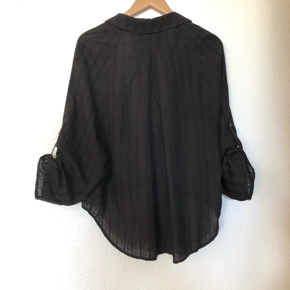 Aakaa Roll Sleeve Tie Front Black Top ~ Size L - Picture 7 of 13